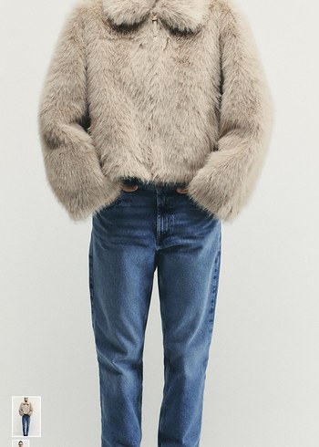 Bej Midi Kadın Suni Kürk Ceket - Görsel 2