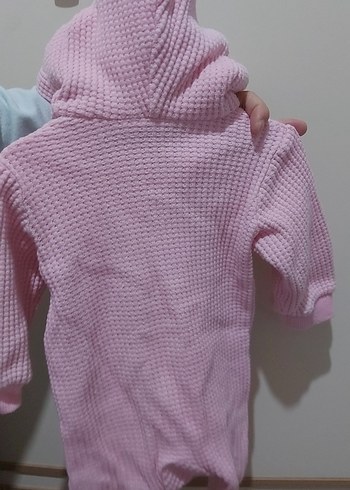 Kapüşonlu Pembe Bebek Tulumu Kulaklı - Görsel 3