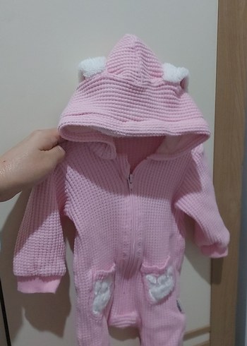 Kapüşonlu Pembe Bebek Tulumu Kulaklı - Görsel 4