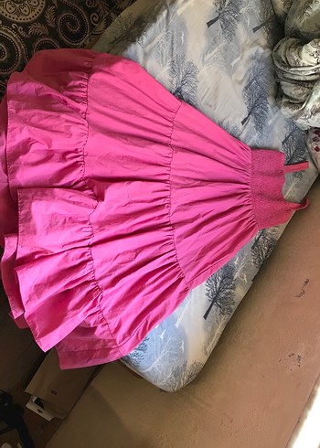 Pembe Uzun Fırfırlı Straplez Elbise - Görsel 2