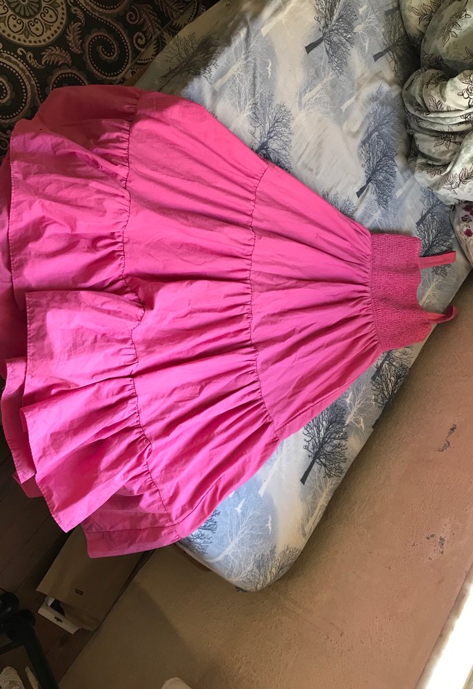 Pembe Uzun Fırfırlı Straplez Elbise - Görsel 2