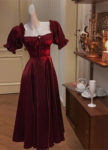 Fransız Vintage Bordo elbise