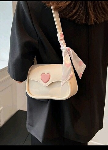 Kore tarzı Pembe kalpli lolita beyaz çanta