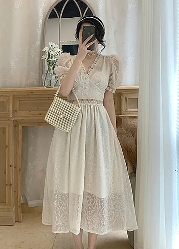 s Beden Lolita kore tarzı beyaz elbise