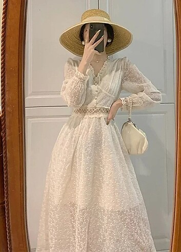 American Vintage Lolita kore tarzı beyaz elbise