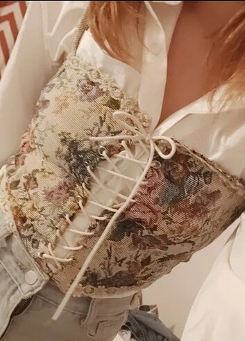 American Vintage çiçek desenli korse