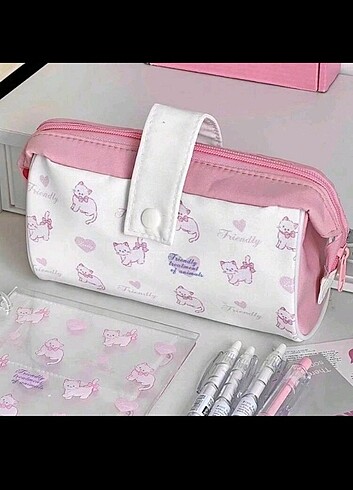 Beden kore tarzı kedili sevimli kawaii kalemlik kalem kutusu