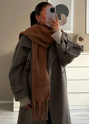 Kahverengi Pinterest Büyük Boy Yumoş Atkı Şal