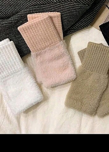 Beden pembe Renk Tüylü Peluş Pofuduk Eldiven Parmaksız pembe