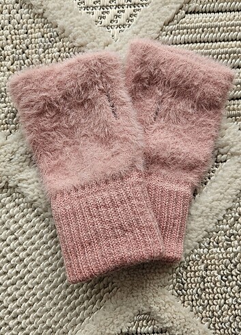 Tüylü Peluş Pofuduk Eldiven Parmaksız pembe