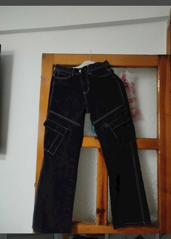 2K Siyah Denim Y2k Kargo Pantolon