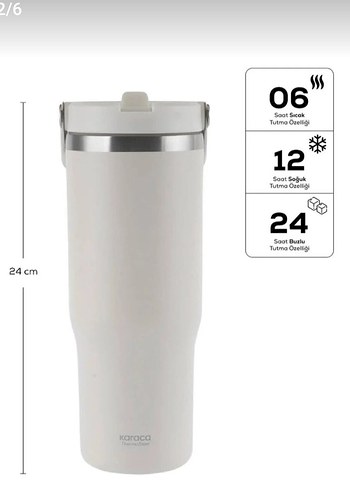Beden beyaz Renk Karaca Pipetli çelik Termos