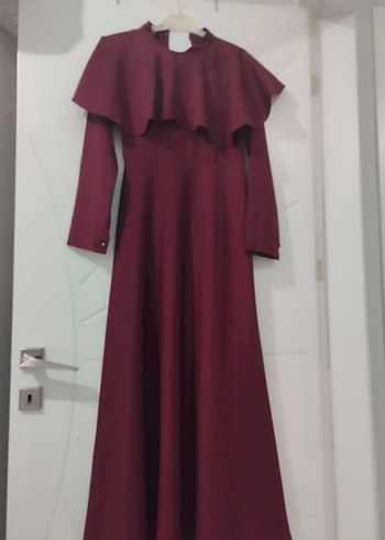 Diğer Diger Bordo Uzun Kollu Fırfırlı Uzun Elbise