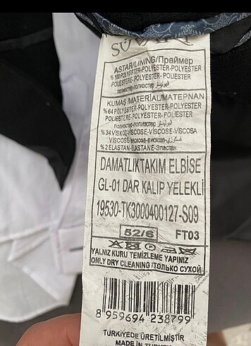 52-6 drop Beden siyah Renk Takım Elbise (Damatlık )