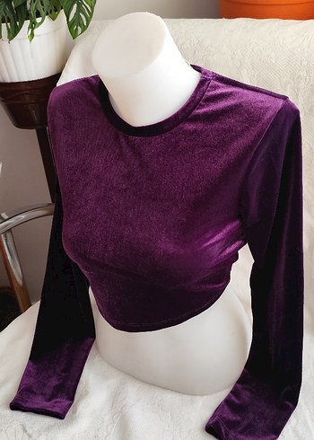 Koton KADİFE CROP UZUN KOLLU VE PENCERE DETAYLI BLUZ
