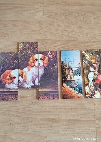 5 Parça Köpek ve Manzara Temalı Dekoratif Tablo Seti