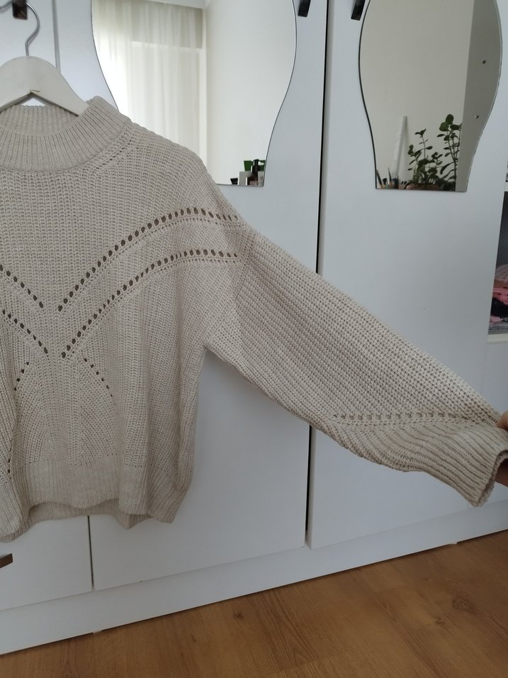 Bej Bohem Örgü Kadın Kazak - Görsel 2