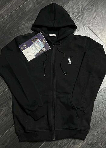 Siyah Kapüşonlu Fermuarlı Sweatshirt