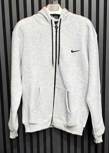 Gri Kapüşonlu Fermuarlı Sweatshirt