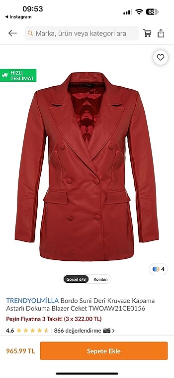 Zara Bordo deri ceket