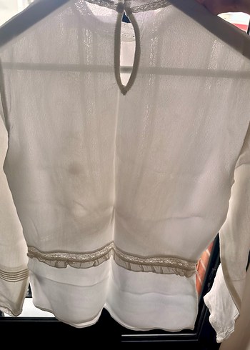 Dantel Detaylı İşlemeli Beyaz Şık Uzun Kollu Bluz - Görsel 6