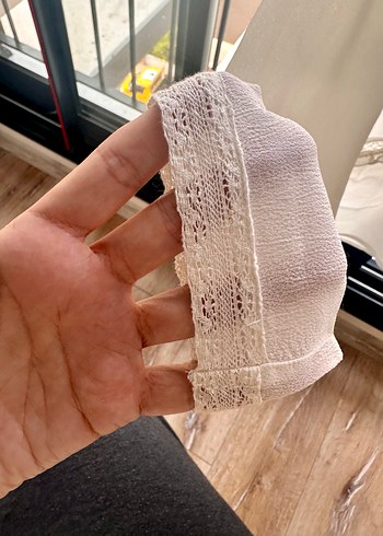 Dantel Detaylı İşlemeli Beyaz Şık Uzun Kollu Bluz - Görsel 5