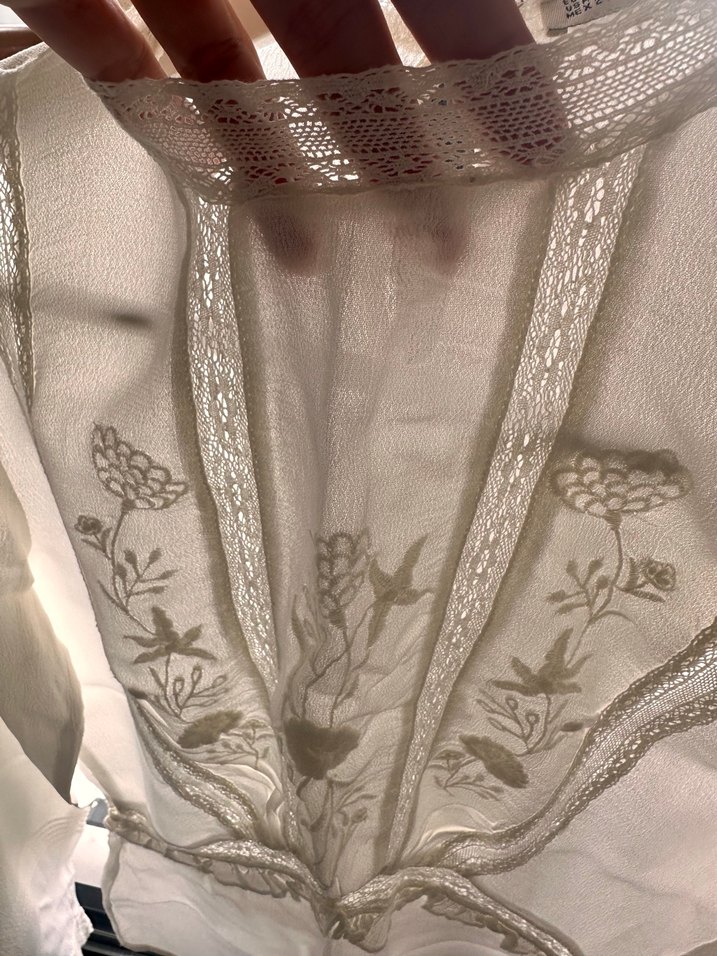 Dantel Detaylı İşlemeli Beyaz Şık Uzun Kollu Bluz - Görsel 2