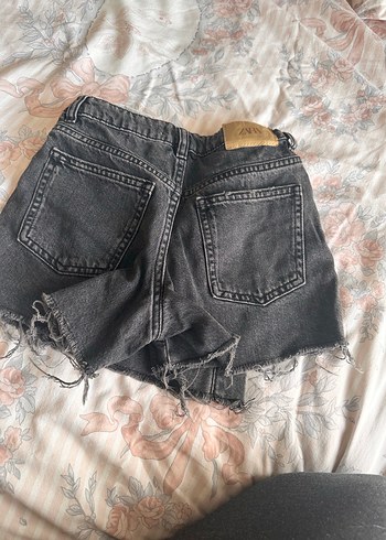 Gri Bağlama Desenli Düğmeli Kot Şort Etek - Görsel 2