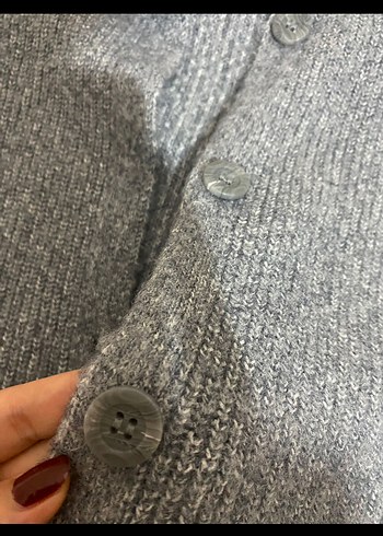 m Beden gri Renk Gri Örgü Kadın Hırka, Yaka Detaylı, Rahat Kesim