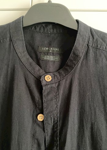 Siyah Kısa Kollu Keten Gömlek - Görsel 2