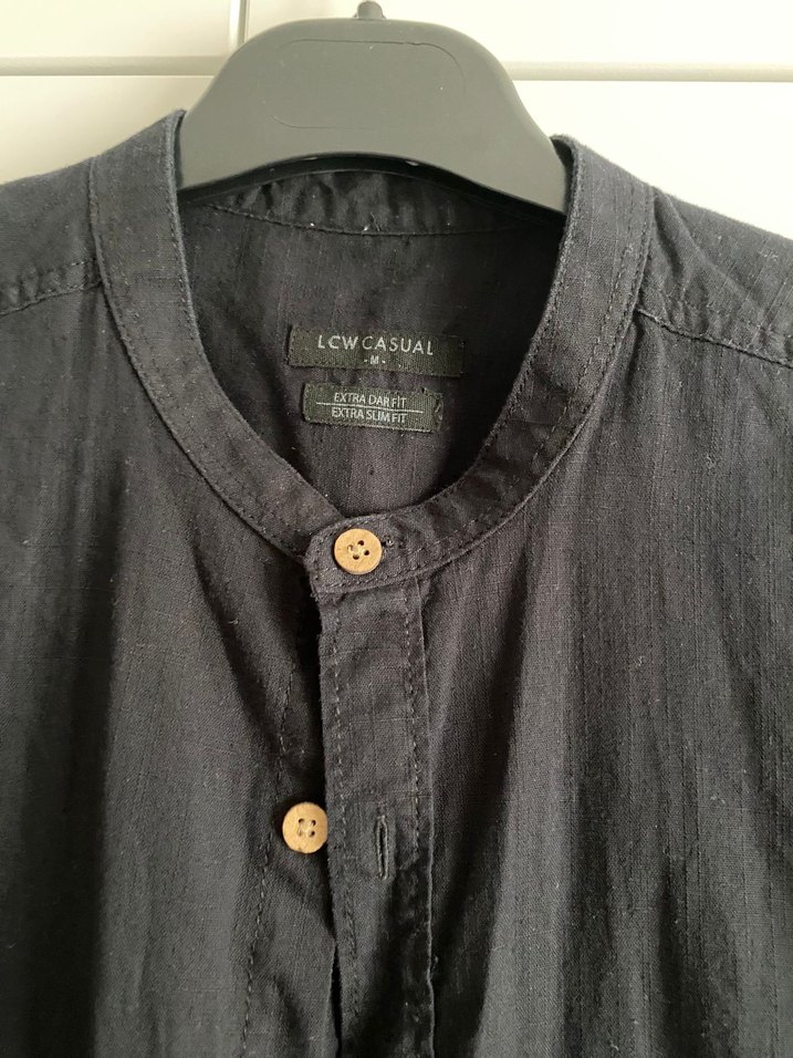 Siyah Kısa Kollu Keten Gömlek - Görsel 2