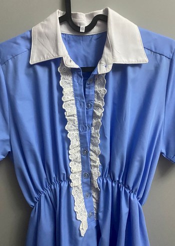 Mavi Pamuklu Midi Elbise - Görsel 3