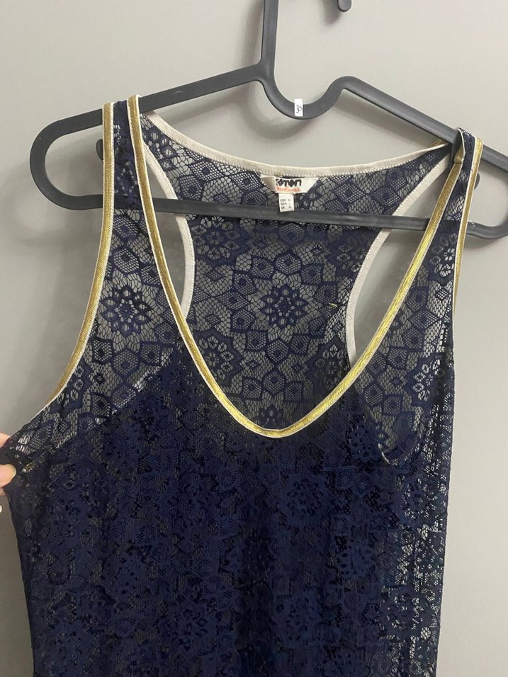 Lacivert Dantel V Yakalı Uzun Elbise - Görsel 2