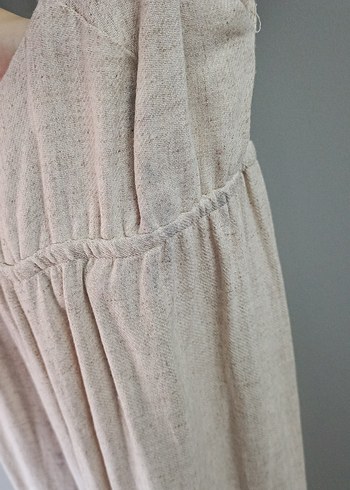 Bej Uzun Keten Bohem Elbise - Görsel 8