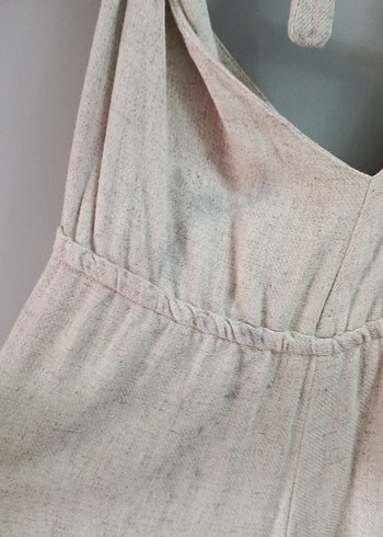 Bej Uzun Keten Bohem Elbise - Görsel 7