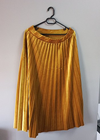 Sarı Pilili Midi Kadın Etek - Görsel 2