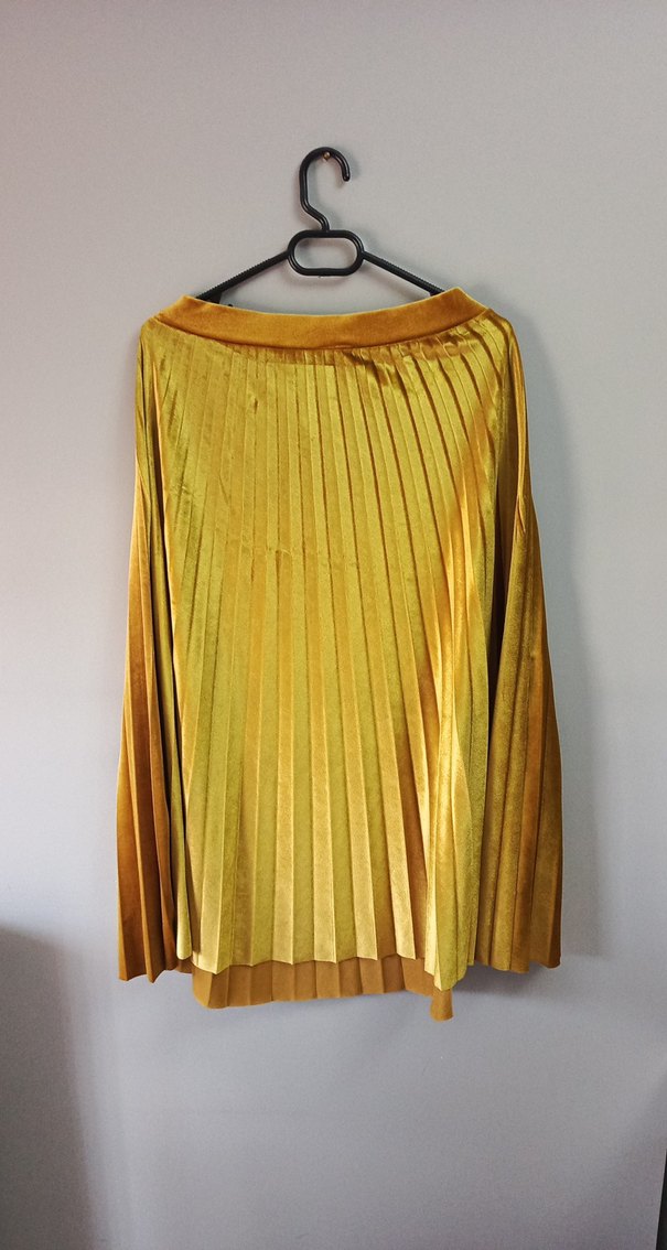 Sarı Pilili Midi Kadın Etek - Görsel 3