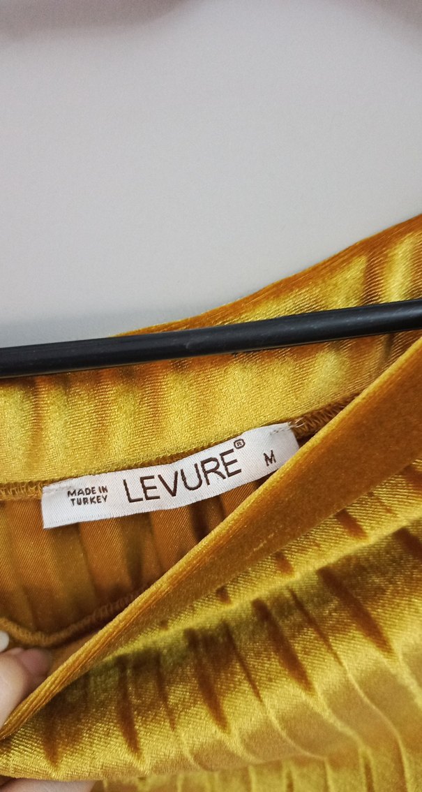 Sarı Pilili Midi Kadın Etek - Görsel 4