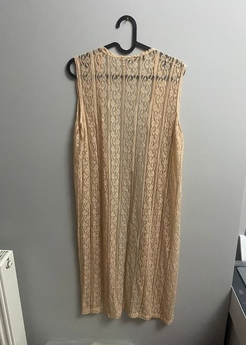 Bej Dantel Detaylı Uzun Kadın Hırka - Görsel 2