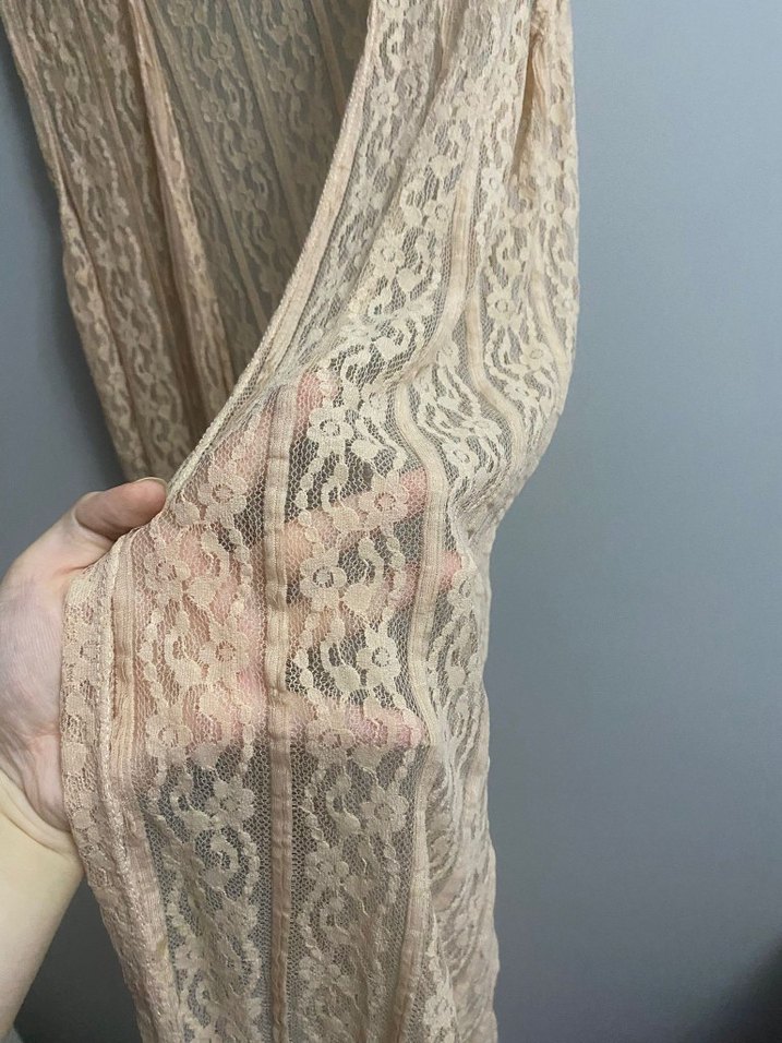 Bej Dantel Detaylı Uzun Kadın Hırka - Görsel 3