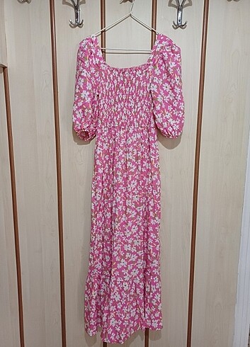 l Beden pembe Renk Pembe Çiçekli Midi Elbise