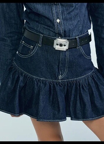 Zara kloş denim etek