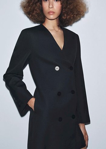 Düğmeli Siyah Mini Kadın Blazer elbise - Görsel 3