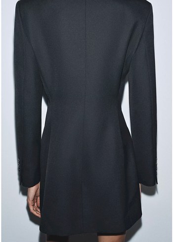 Düğmeli Siyah Mini Kadın Blazer elbise - Görsel 4