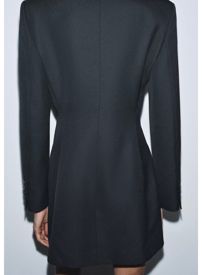 Düğmeli Siyah Mini Kadın Blazer elbise - Görsel 4