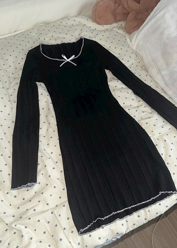 Siyah işleme Yaka Mini Elbise - Görsel 3