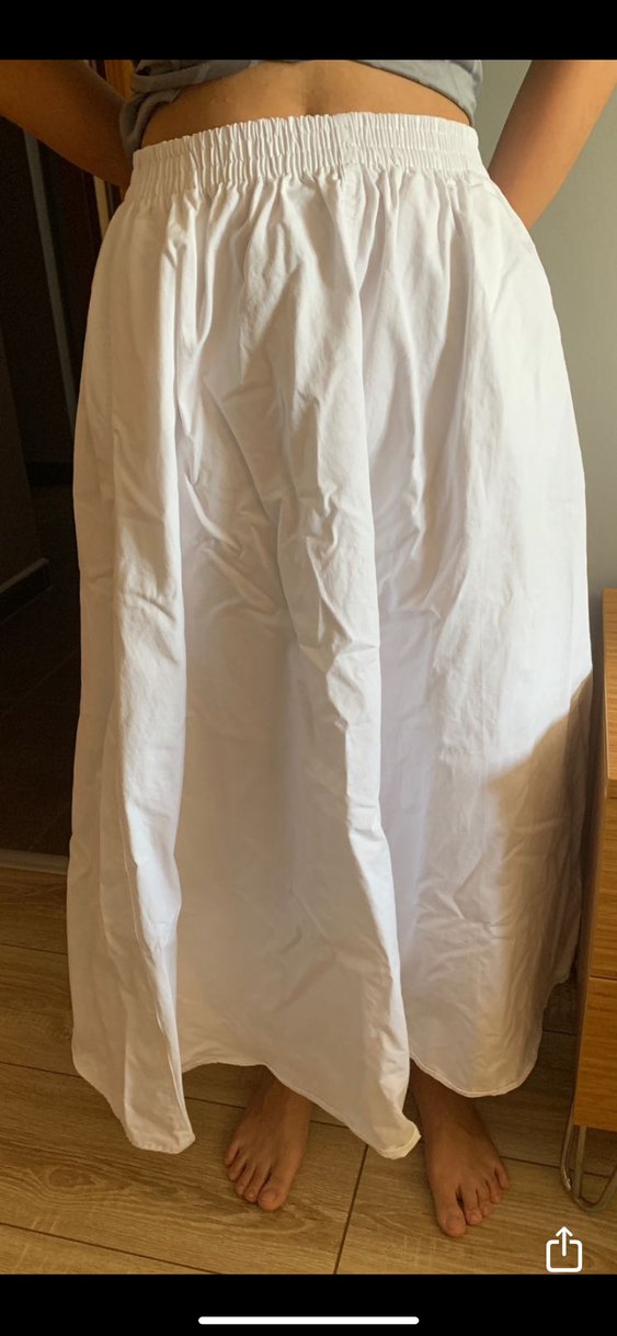 Beyaz Midi Keten Salaş Etek - Görsel 2