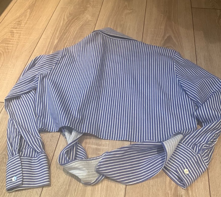 Çizgili Mavi Denim Kadın Gömlek - Görsel 2