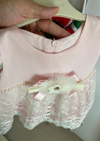 9-12 Ay Beden pembe Renk Dantel Detaylı Kız Çocuk Pembe Elbise