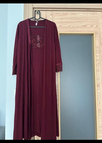 Bordo Uzun Kollu Kadın lohusa gecelik takımı - Görsel 3
